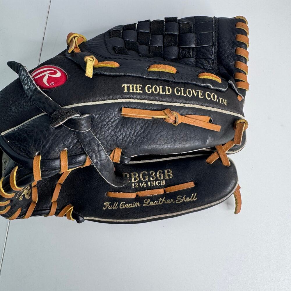 Rawlings RBG36B Baseball Glove 12.5” Basket Web Black/Gold Adult Outfield RHT